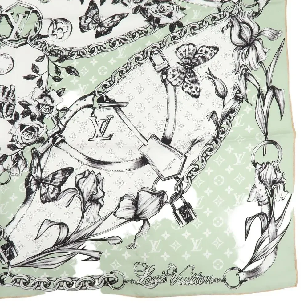 Louis Vuitton Blooming Monogram Carre 90 Silk Scarf Green